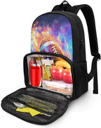 Fire Flame Rugby Lunch Backpack for School Work Travel Large Capacity Hiking Picnic Cooler Backpack All In One Backpack Primary Middle High School Bookbag