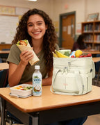 Lunch Box For Men Women Double Deck Insulated Lunch Bag For Men Woman Leakproof Expandable Cooler Bag with Adjustable Shoulder Strap for Work Shool Picnic(Beige,Medium)