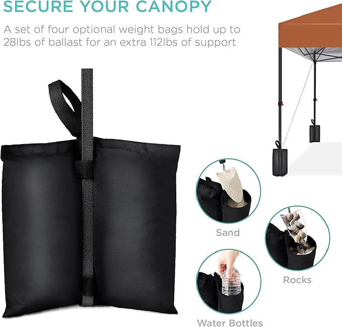 Best Choice Products 10x10ft Pop Up Canopy Tent, Outdoor Shade, 1 Person 1 Minute Set Up, Carry Case, 4 Weight Bags - Rust