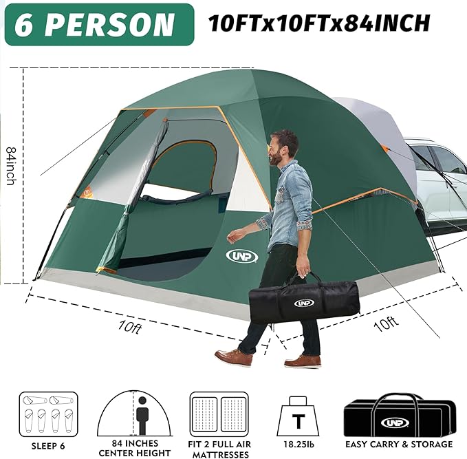 UNP SUV Dome Tent for Camping, Outdoor 6 Person Car Camping Tent, Easy Set Up SUV Tailgate Tent with Rainfly 10' x 10' Vehicle Camping Tent | for Camping, Outdoor, Car Camping Tent, Easy Set Up, SUV Tailgate Tent, with Rainfly