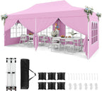 Tangkula 10x20 Ft Pop Up Canopy, UPF 50+ Portable Outdoor Canopy Tent with with 6 Removable Sidewalls, 6 Sandbags, 2 Zippered Door, Windows, Carrying Bag for Party, Wedding, Backyard