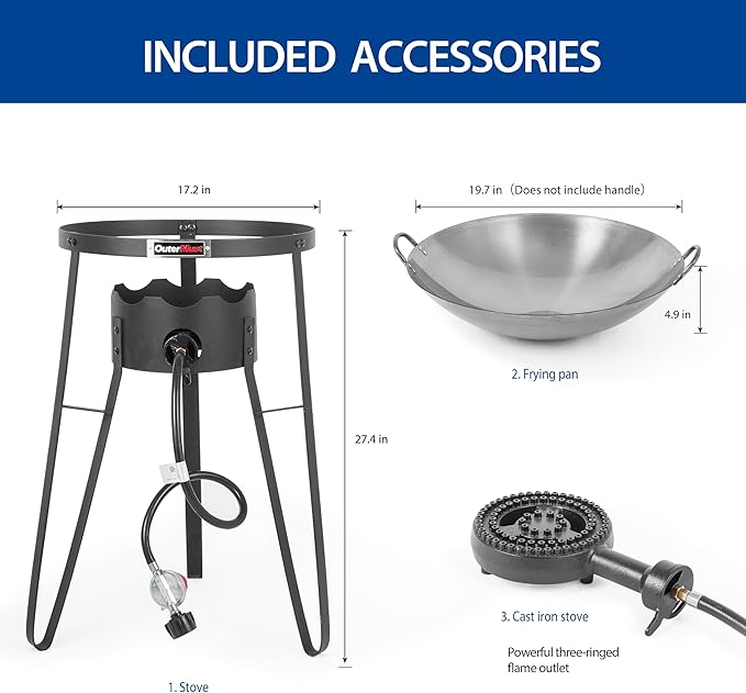 Outdoor Cooker With Wok Wok Station with Cover, Iron Wok and Burner 54000 BTU for Outdoor Cooking