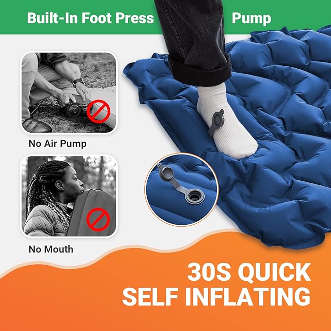 KingCamp Sleeping Pad for Camping, Inflatable Sleeping Pad Ultralight Connectable Camping Mattress with Pillow Built-in Foot Pump for Backpacking Hiking Tent Cot (Grey)