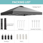 GDY 12x12 Pop Up Canopy Patio Carpas, One Push Set up with Central Lock Canopy with Wheeled Carry Bag, Included 4 Sandbaogs,8 Stakes and 4 Ropes, Gray