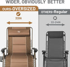 TIMBER RIDGE Oversized Zero Gravity Chair, 33In Wide XXL Zero Gravity Reclining Chair with Side Table, Full Padded Lounge Chair for Outdoor Camping Patio Lawn, Heavy Duty Supports 500lbs, Brown-1 Pack
