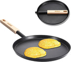 Frying Pan Skillet 8-inch Flat Griddle Pan, Lightweight Small Grill Pan with Wooden Handle for Camping Indoor Outdoor Cooking