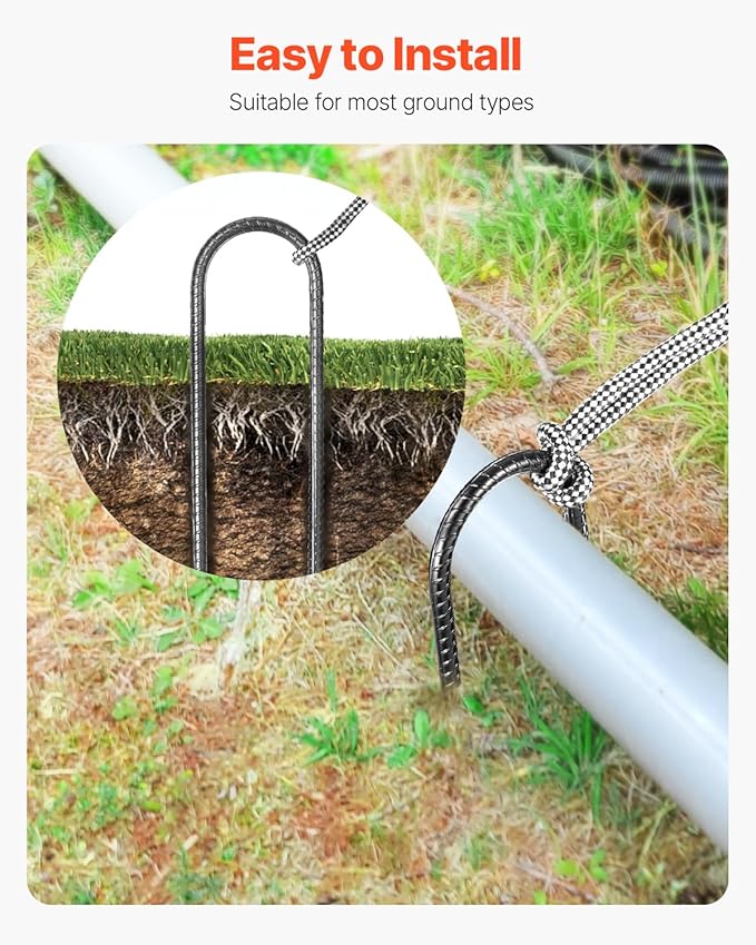 VEVOR Rebar Stakes, 10-Inch, Heavy-Duty 0.32 in Diameter U Shape, Galvanized Steel Ground Anchors with Chisel Point End & Rust-Resistant Coating, for Gardening Support, Fence, Camping Tents (12-Pack)