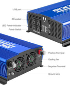 5000W Power Inverter 12V to 110V Car Inverter with 4AC Outlets 2USB Ports for Camping/Truck/RV/Home