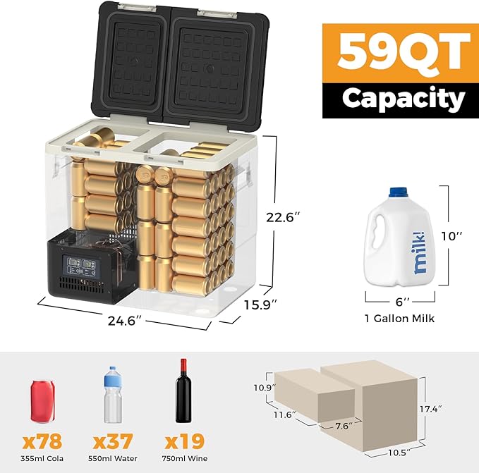 Setpower 12V Refrigerator with APP Control, 59QT Dual Zone Car Fridge Freezer,Electric Coolers for Vehicles AC/DC,Car Refrigerator 12V Portable Fridge for Car,SUV,Truck,RV,Camp,Travel,Road Trip,DT55