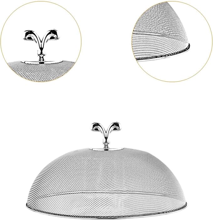 Stainless Steel Mesh Food Cover Round Mesh Food Tent Utility Lightweight Protector for Dining at The Beach, Park, or Camping, Diameter 26 cm