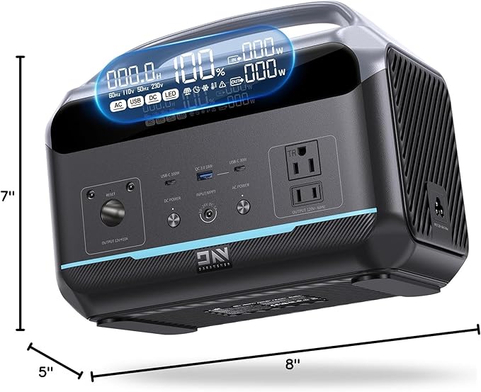 Portable Power Station 500W (Surge 1000W), 299Wh LiFePO4 Power Bank with AC Outlet, 1.2hrs Fast Charging, Solar Generator with 8 Output Ports for Camping, RV Travel, CPAP, Emergency