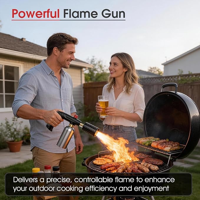 Propane Torch Gun, Adjustable Propane Flame Thrower Gun with Safety Lock, Powerful Propane Fire Starter Blow Torch for Camping Grill, Cooking, Campfire & Charcoal Lighting,Tank Not Included, Black