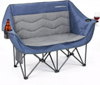 Double Camping Chair for Adults - Heavy Duty Folding Loveseat Support 700 lbs, 2 Person Padded Camping Couch Portable with Cup Holders & Storage Bag for Camping, Lawn, Sports, Blue