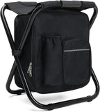 Portable Backpack Stool Cooler Chair for Adults, Folding Large 3 in 1 Multifunction Insulated Camping Seat Backpack Cooler Chair Heavy Duty 350lbs for Fishing Hunting, Black