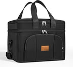 Rnivvi Lunch Box for Men, Double Decker Insulated Cooler Bag Lunch Bag Reusable Leakproof Tote Lunch Container with Strap for Work Family Picnic Hiking Camping, 18 Cans 12L, Large Adults, Black