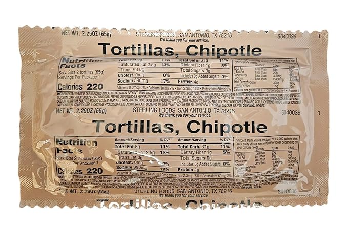 MRE (Meal Ready to Eat) BREADS - Authentic USGI US Military Ration Components - Many Bread Options to Choose from - Available in 3,6,12,24,48 and 100 Packs (12, Tortillas, Chipotle)