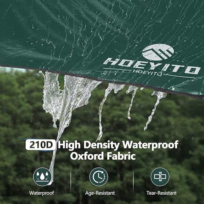 Camping Tarp with Poles & Retainer, 15x12.5FT Waterproof Canopy, 210D Oxford UPF100+ UV Sunshade Shelter, Portable Car Awning for Camping, Picnic, Hammock, Backpacking, Outdoor & Beach (Green)