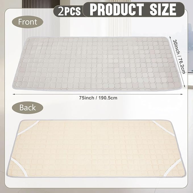 2 Pack Cot Mattress Topper Pad Quilted Foam Camping Single Soft Portable Sleeping Topper with Storage Bag Waterproof Non-Slip Bottom for Camp Cot Rv Bunk Narrow Twin Beds, 75 x 30 Inch