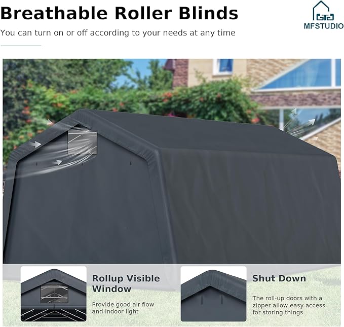 MFSTUDIO 13x22 Heavy Duty Carport, Outdoor Shades Portable Storage Shelter Garage with Rolled up Zipper Doors, Extra Large Car Canopy Tent with Roll-up Sidewalls for Boat Truck Party