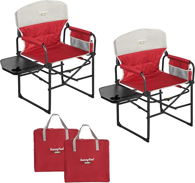 SUNNYFEEL Camping Directors Chair, Heavy Duty,Oversized Portable Folding Chair with Side Table, Pocket for Beach, Fishing,Trip,Picnic,Lawn,Concert Outdoor Foldable Camp Chairs