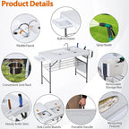 ZENY Fish Cleaning Table with Sink, 42.4" Width Portable Folding Camping Table, Outdoor Fish Cleaning Station with Grid Rack and Fish Cleaning Kit for Picnic