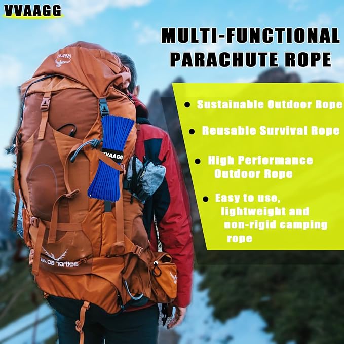 VVAAGG 1000 Paracord Rope 200FT, 4mm Utility Parachute Cord 12 Strand Nylon Rope for Camping, Tent, Clothsline, Outdoor Hiking, Fishing (Blue, 200FT)