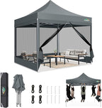 COBIZI 10x10 Canopy Tent, Heavy Duty Pop up Canopy with Sidewalls, Waterproof Easy Setup Tent with Mosquito Netting, Outdoor Instant Screen Tents for Parties, Wedding, Backyard with Carry Bag, Gray