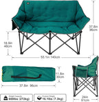 Fuzzy Oversized Folding Double Camping Chairs,Heavy Duty Supports 600 Lbs,Comfy Portable Loveseat for Adults w/Mesh Pocket,Plush Fleece-Lined Lawn Couch for Outdoor/Indoor,Dark Green