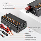 500W Power Inverter, Inverter 12V to 110V with 2 AC Outlets, 2.1A USB Port, Car Power Inverter with Alligator Battery Clamp for Phone, Laptop on Camping, Road Trip