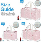 LHZK Standing Utility Tote Bag with Metal Wire Frame and the Sides Rinforced, Large Tote Bag with Handle, Reusable Grocery Bags Foldable, Beach Bag, Car Tote (Pink, 18.5''x11.8''x11.5'')