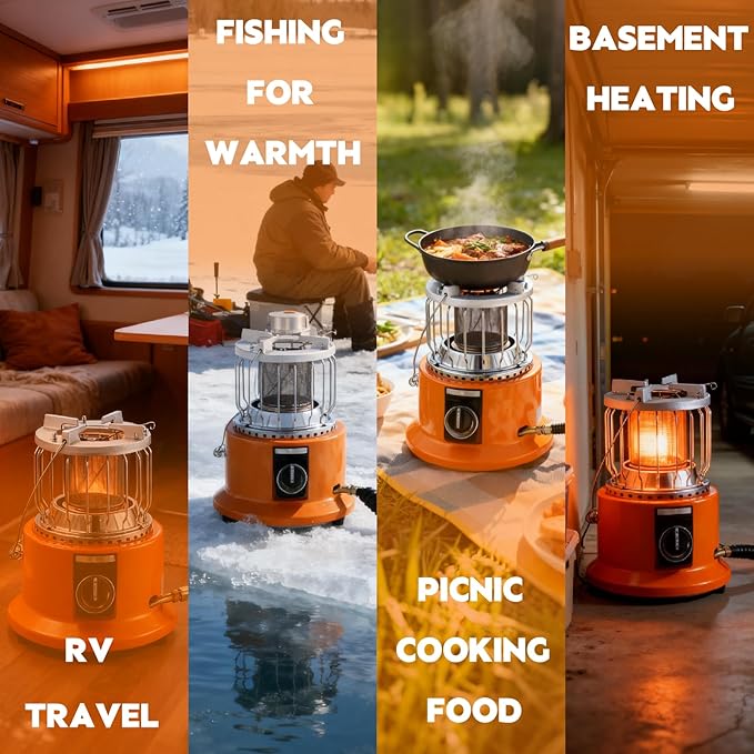 2-in-1 Propane Heater and Stove, Portable Heater with 6FT Regulating Valve, Dual Function Indoor Safe for Ice Fishing, Tent Camping, Tailgating, Emergency, Basement Heating