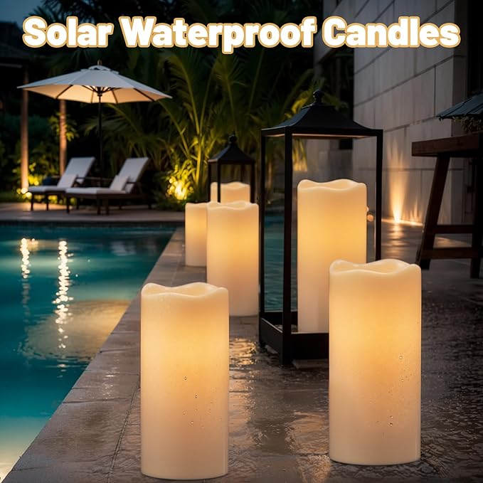 Wondise Solar Candles Outdoor Waterproof IP65 Rechargeable Solar Candles, Dusk to Dawn, Outdoor Pillar Candle for Camping Patio Porch Lanterns(2 Pack, 3" D x 8" H)