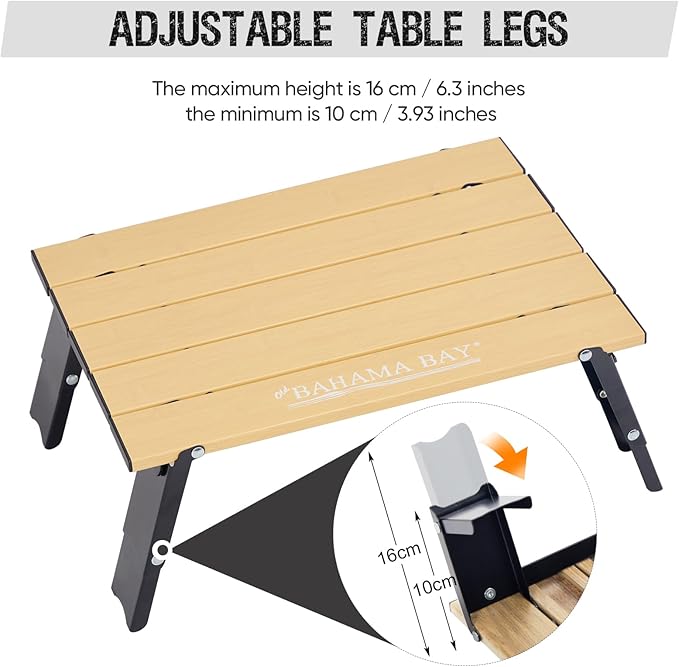 Old Bahama Bay Ultralight Aluminum Mini Table, 66lbs/30kg Weight Capacity, Foldable Small Beach Table with Retractable Legs,Suitable for Picnic Camping Outdoor Hiking