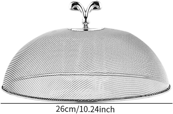 Stainless Steel Mesh Food Cover Round Mesh Food Tent Utility Lightweight Protector for Dining at The Beach, Park, or Camping, Diameter 26 cm