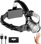 Headlamp Rechargeable -120000LM Super Bright HeadLamp, 3Modes 40H Runtime LED Headlamp, Waterproof HeadLights for Forehead, 90° Adjustable & Zoomable Headlamps for Adults Camping Hiking Fishing