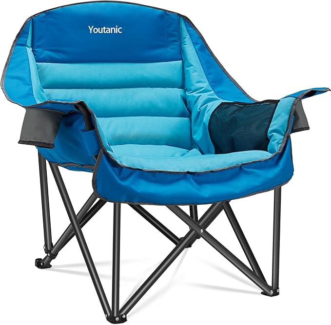 Oversized Camping Chair, Portable Folding Camping Chairs with Side Pocket, Cup Holder and Carry Bag, Heavy Duty Outdoor Camping Chairs for Adults, Fishing, Sports, Trip, up to 400lbs, Style 1