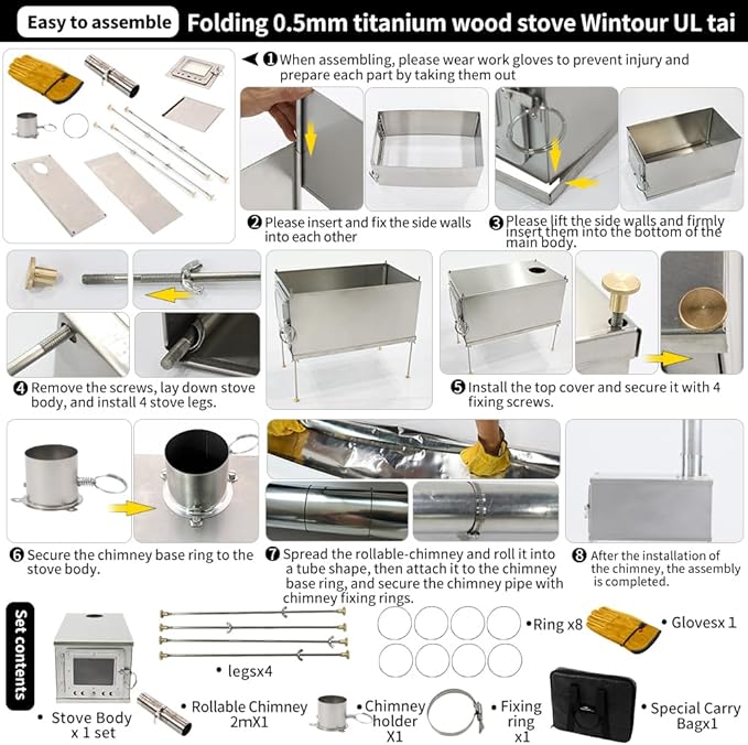 foldable titanium wood-burning stove WintourULtai0.5mmlightweight compact durable portable folding wood burning outdoor camping hiking bushcraft ultralight cooking heatingfirewood stove