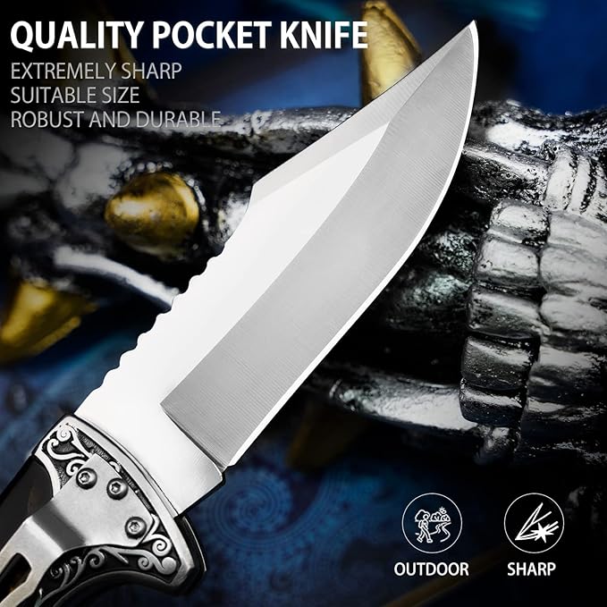 VALHALLA MAGE Pocket Folding Knife, Sharp Blade Pocket Knife with Back Lock, Cool EDC Pocket Knife For Men Collector Outdoor Camping Hiking