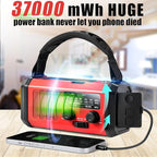 10000mAh Emergency Crank Radio, NOAA/AM/FM Weather Radio, Type-C Charge,Solar Charging,SOS, 3 Modes LED Torch, Reading Lamp, Compass for Outdoor Survival (Red)