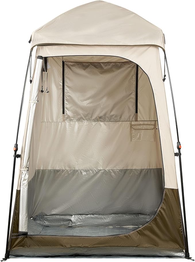 VEVOR Camping Shower Tent, 1 Room, Foldable Privacy Tent Changing Room with Ground Stakes, Ropes, Carry Bag, and Crossbar, 210D Oxford Fabric with Silver Coating, for Camping, Beach, and Fishing
