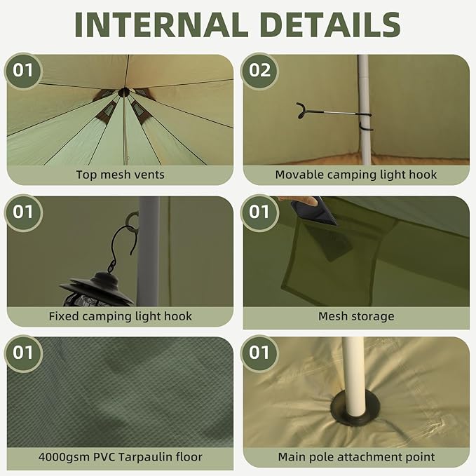 YOLENY Bell Tent, Yurt Tent 4/6/8/10 Person 4 Season Waterproof Glamping Tents w/Stove Jack for Family Camping Outdoor Party, Glamping Tents for Camping - 10/13.1/16.4FT