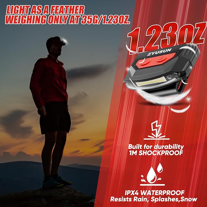 4-Pack Rechargeable Cap Light,Portable headlamps,Clip on Hat with Motion Sensor,Lightweight IPX4 Waterproof,Night Vision LED Lights for Hunting Fishing Camping Hiking Cycling