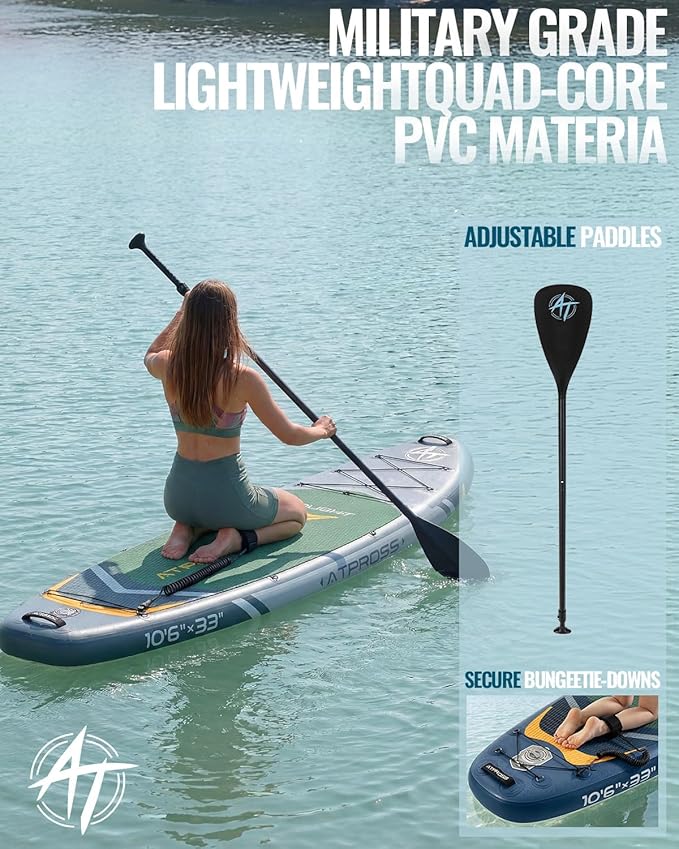 10'6''x33''Inflatable Stand Up Paddle Board, 400lbs Extra Wide Blow Up Paddle Board with Kayak Seat, Premium SUP Accessories Kit & Backpack, Non-Slip Stable Deck Boat for Yoga Fishing Surf