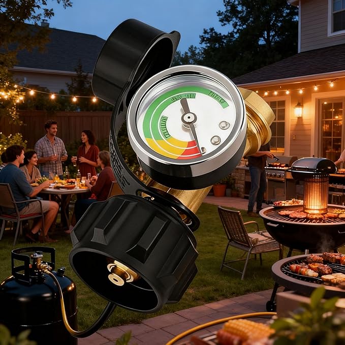 Propane Tank Gauge Gas Pressure Meter, QCC1/Type 1 Connection Solid Brass Weatherproof, Easy Read Level Indicator for Grill RV Camper Fire Pit Camping Stove Patio Heater 5-40 LB Cylinders (2-Pack)