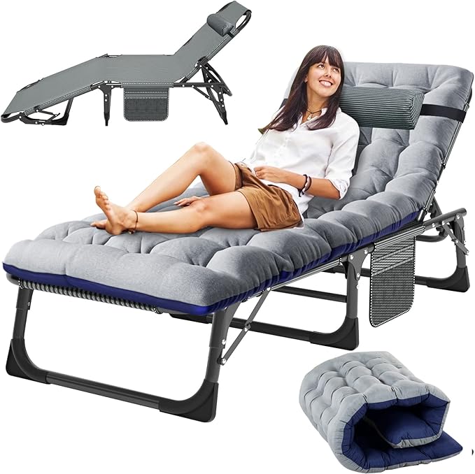 Slsy Sleeping Cots for Adults, 5-Position Folding Chaise Lounge Chairs Outdoor, Portable Folding Bed Cot Lounge Chair for Beach Lawn Camping Pool Sun Tanning