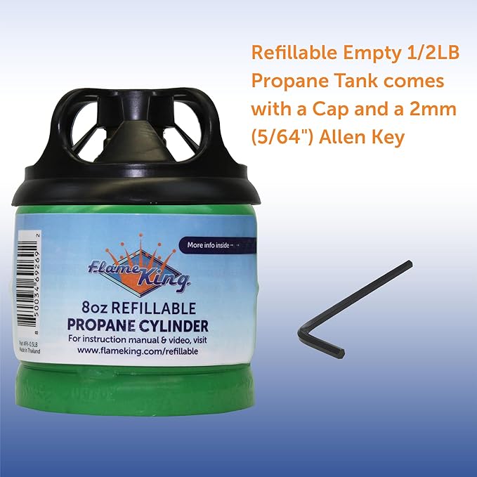 Flame King 1/2LB Propane Tank, Refillable and Empty Cylinder for Small Propane Lamps, Lanterns and Camp Stoves