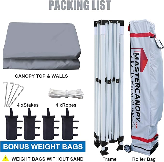 MASTERCANOPY Heavy Duty Pop-up Canopy Tent with Sidewalls (10x15,Gray)