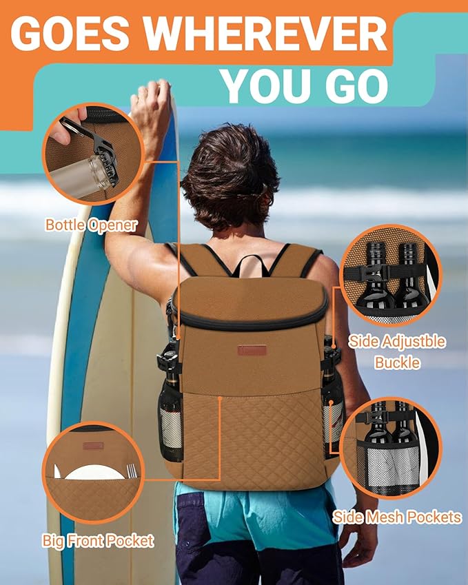 Soft Cooler Backpack 30 Cans/45 Cans, Backpack Coolers Insulated Leak Proof Thermal Lunch Backpack for Men Work Small Cooler Bag Beach Travel Picnic Drink Beverage Beer