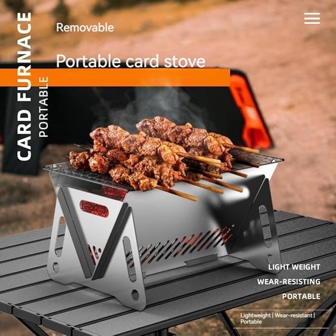 WINB Portable Folding BBQ Grill for 1-2 People - Mini Charcoal Grill for Camping, Compact Stainless Steel Fire Pit with Carry Bag, Outdoor Grill for Backyard, Hiking & Picnic (8.2X5.5 IN)