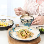 Porcelain Dinnerware SetHand-Painted Dinnerware Set Blue Rice Bowl Soup Bowl Dinner Plate Fish Plate Combination Ceramic Household Service for 2, Tableware Gift